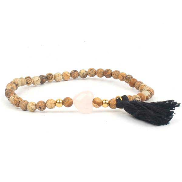 Buy Online Semi Precious Picture Jasper-Rose Quartz Beads Bracelets At Wholesale Price