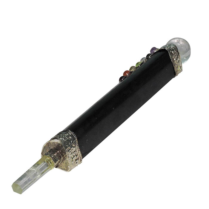 Tourmaline Gemstone Pencil with Chakra symbol sterling silver jewelry for meditation and yoga.