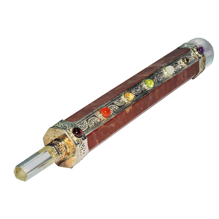 Rainbow Moonstone Gemstone Pencil with chara symbol sterling silver jewelry for meditation and yoga.