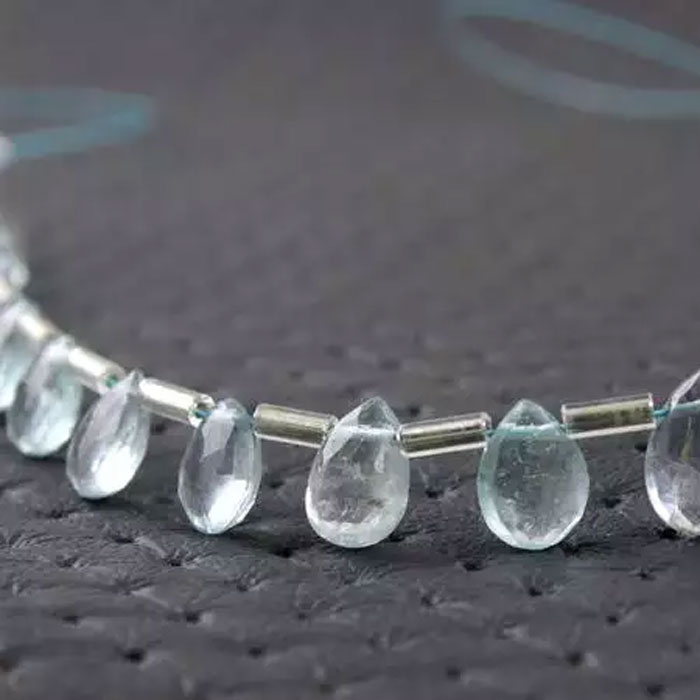 handmade Aquamarine Side Drill Pear Drop Beads Strand Huge selections
