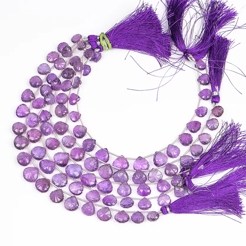 stunning Amethyst Heart Carving Beads Strand wholesale price