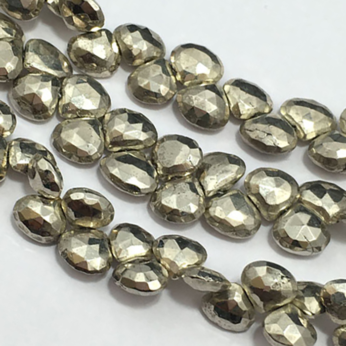 Semi Precious Silver Pyrite Faceted Hearts 7mm to 8mm Beads