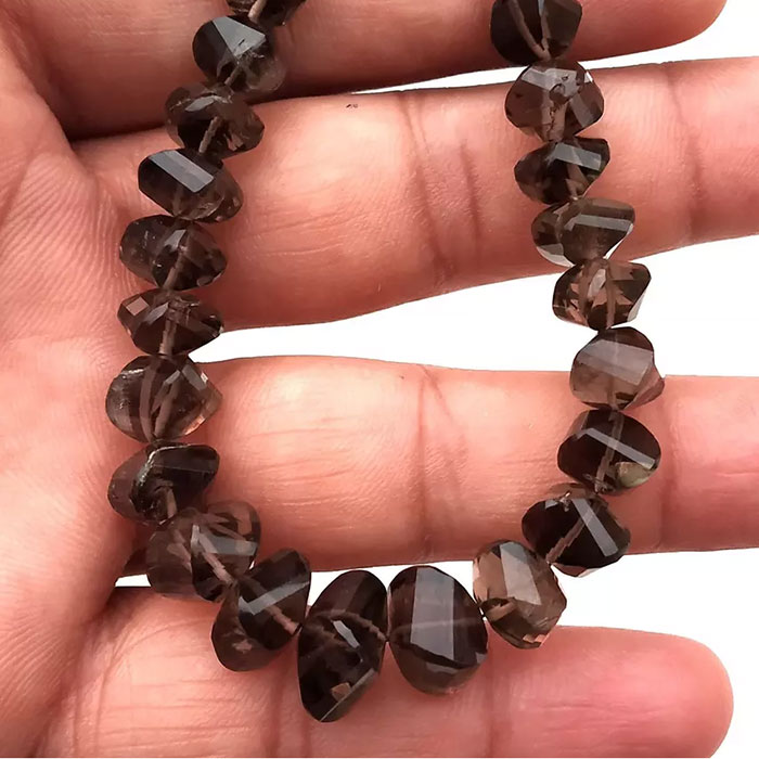 online selection of Smoky Quartz Faceted Beads Strands for mala